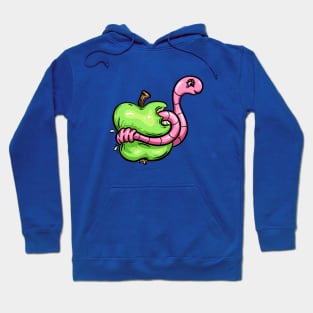 Worm in an Apple Cartoon Character Illustration Hoodie